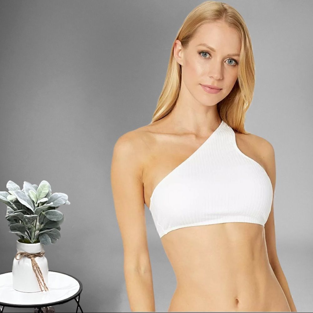 Polo Ralph Lauren Ribbed One Shoulder White Bra Bralette NWT Size Large
